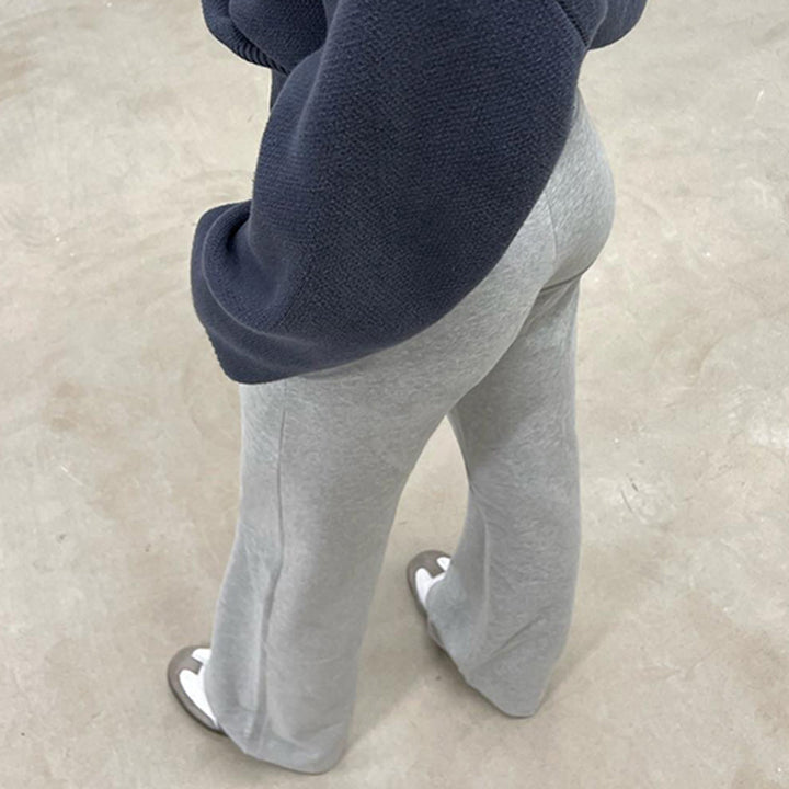Damen High-Waist Schlag-Jogginghose aus Soft-Sweat mit Rippbund und Kordelzug – Avélisse