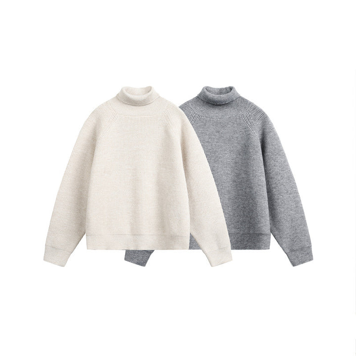 Unisex Rollkragenpullover aus grobem Rippstrick mit Raglanärmeln und geradem Saum Echoarchiv