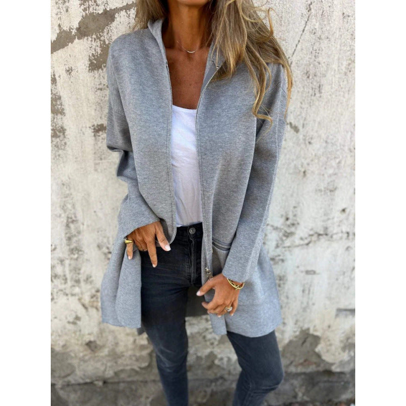 Damen Kapuzen-Longcardigan mit durchgehendem Reißverschluss und Ziertaschen Echo Archiv