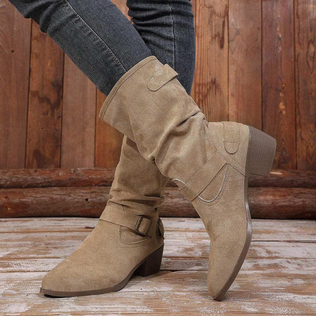 Damen Stiefeletten mit mittelhohem Blockabsatz und lässigem Slouch-Schaft Echo Archiv