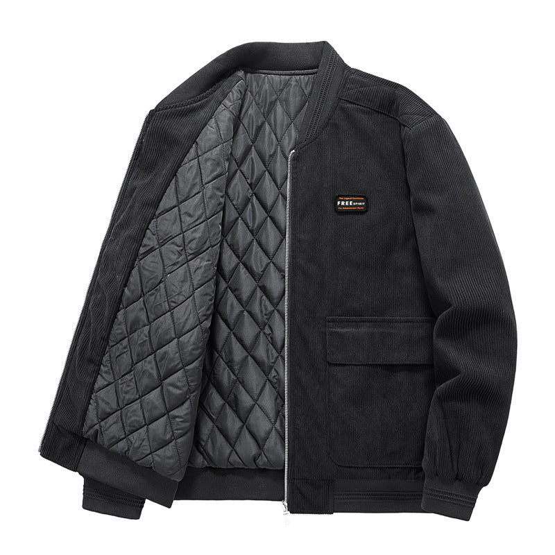 Herren Cord-Bomberjacke mit diamantgestepptem Thermofutter und Pattentaschen – Brevano