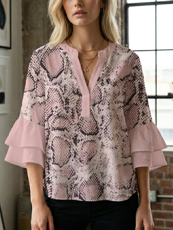 Damen lässige Bluse mit Volantärmeln und botanischem Druck Echo Archiv