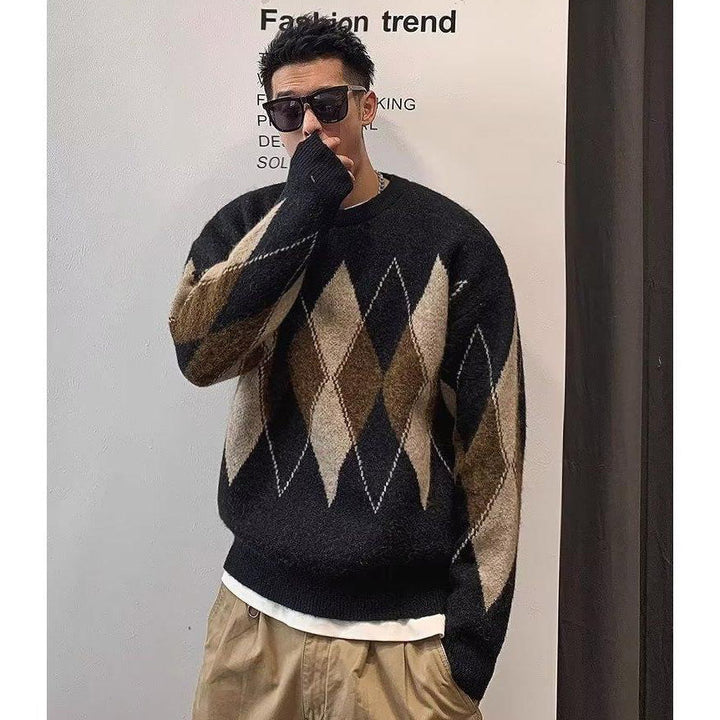 Damen Modischer Grobstrickpullover mit Rautenmuster Echoarchiv