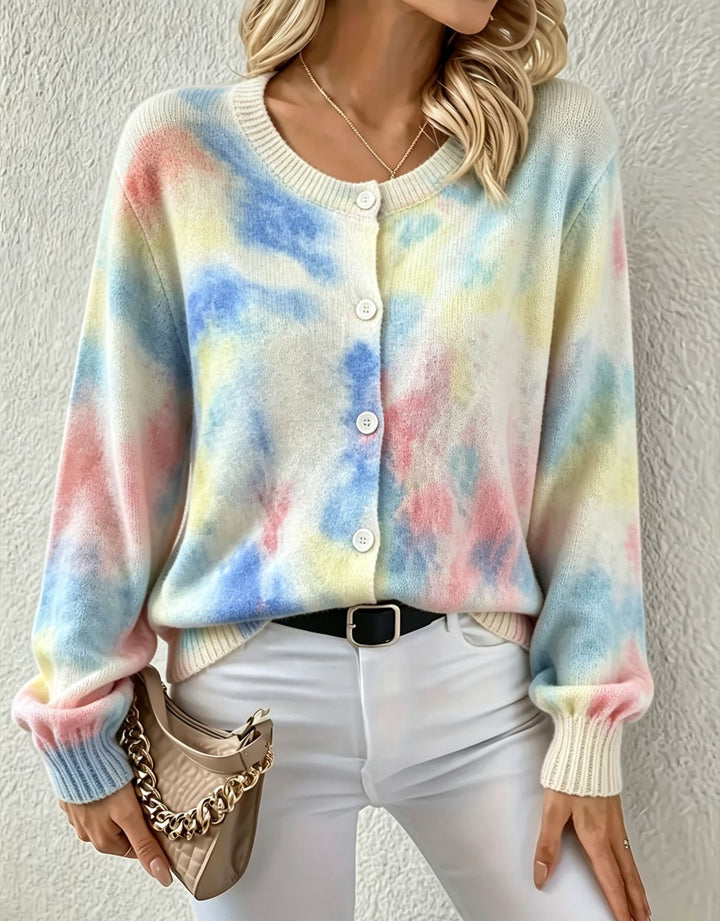 Damen Leichter Jacquard‑Strickcardigan mit Leo‑Print, Rundhalsausschnitt und Knopfleiste – Veloura
