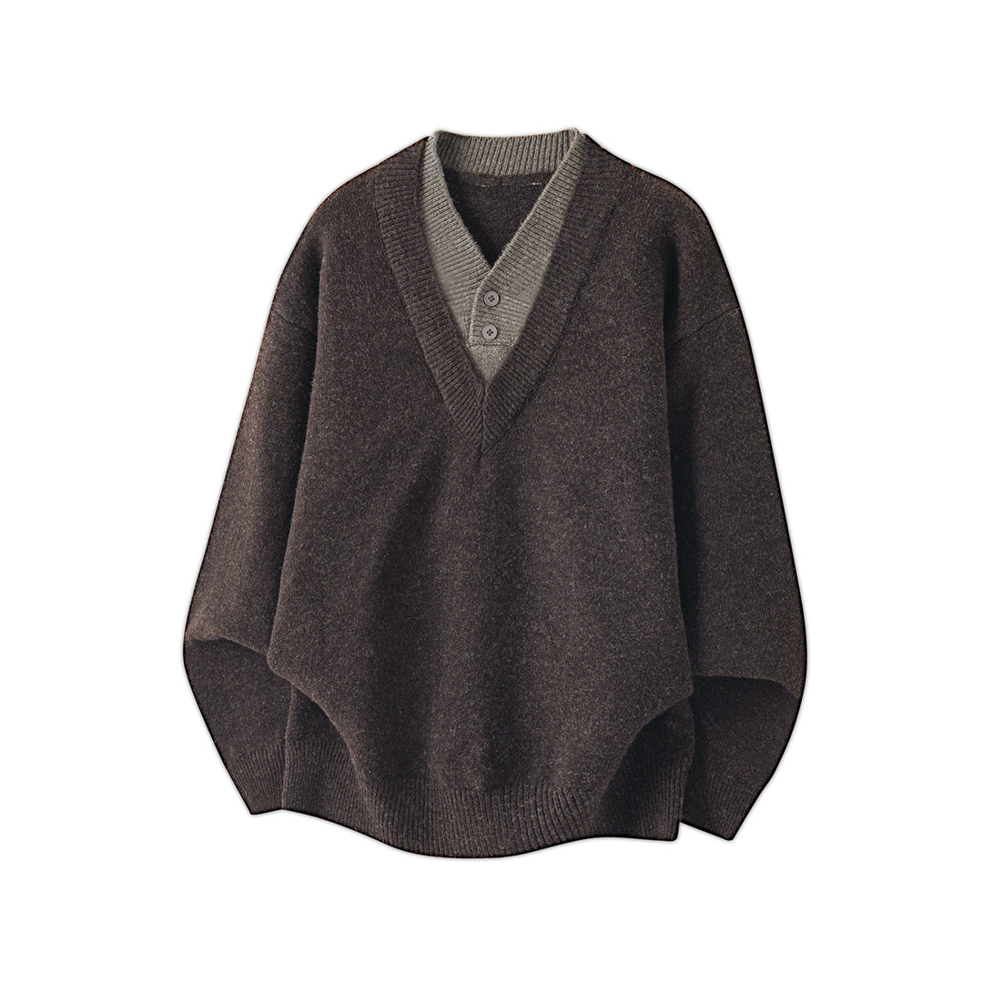 Damen Oversize Strickpullover mit tiefem V-Ausschnitt und eingesetzter Henley‑Blende Echo Archiv