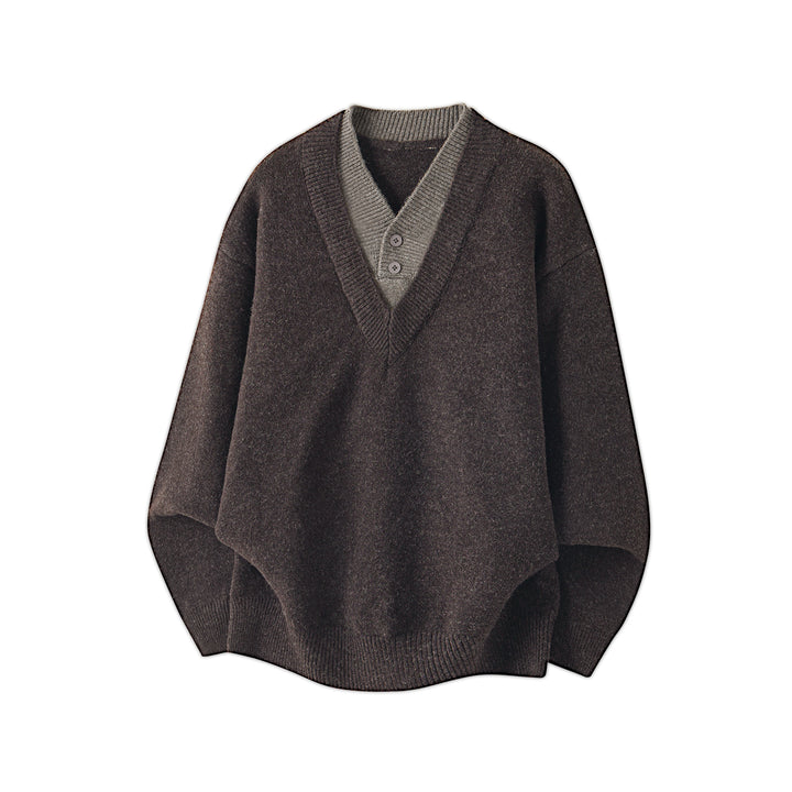 Damen Oversize Strickpullover mit tiefem V-Ausschnitt und eingesetzter Henley‑Blende Echo Archiv