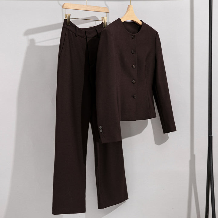 Damen Elegantes Hosenanzug-Set aus feinem Wollmix mit Rundhalsausschnitt Echoarchiv