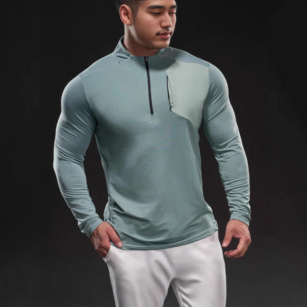 Herren Atmungsaktives Funktions-Langarmshirt mit kurzem Reißverschluss und Slim‑Fit – Marzano