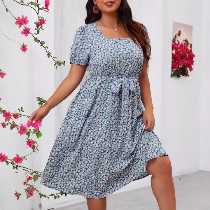 Damen Midi Kleid mit floralem Allover-Print und Puffärmeln Echo Archiv
