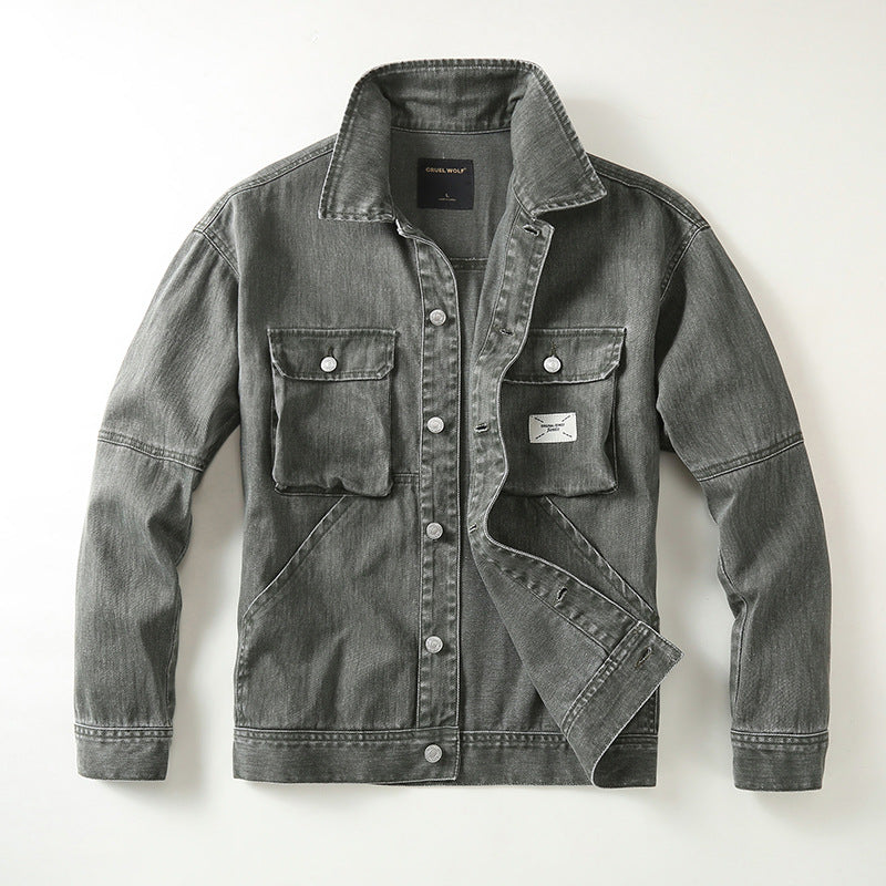 Herren Utility-Denimjacke mit Oversized-Brusttaschen und durchgehender Knopfleiste Echoarchiv