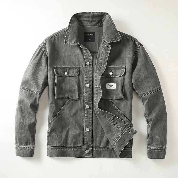 Herren Utility-Denimjacke mit Oversized-Brusttaschen und durchgehender Knopfleiste Echoarchiv