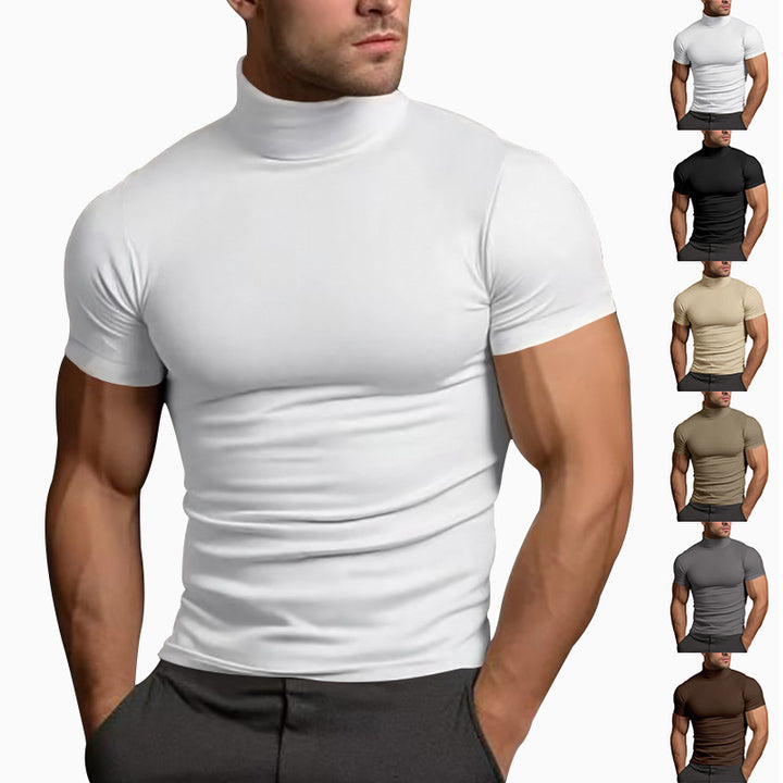 Herren eng anliegendes T-Shirt mit kurzem Stehkragen und hochelastischem Material Echoarchiv