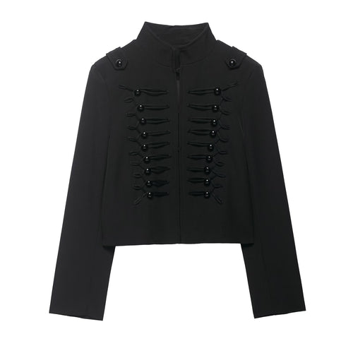 Damen Cropped Militärblazer mit Stehkragen und dekorativen Froschverschlüssen Echo Archiv