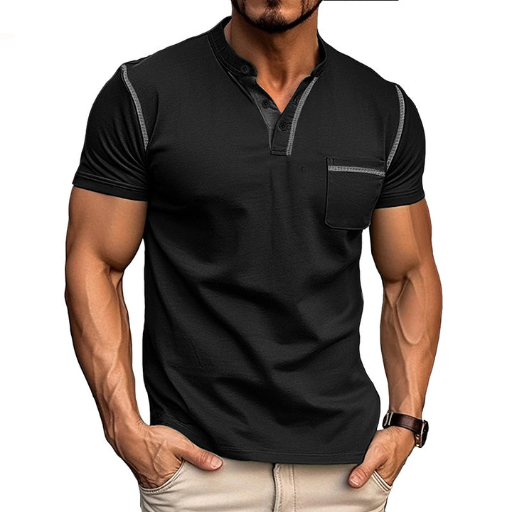 Herren modisches Polohemd mit Henley-Ausschnitt und Brusttasche Echoarchiv