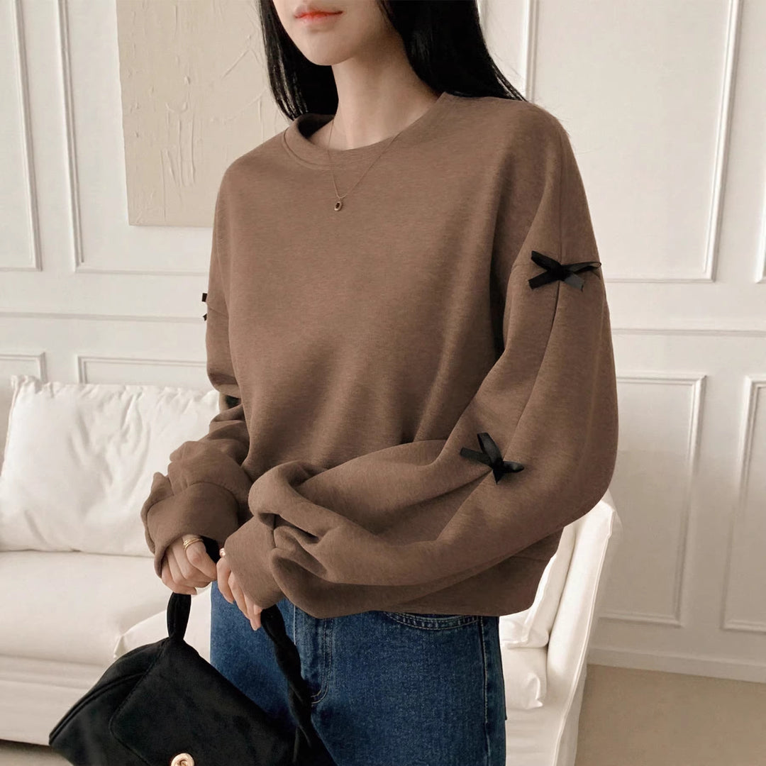 Damen Oversize‑Sweatshirt mit dekorativen Schleifenärmeln und Rundhalsausschnitt – Avérine