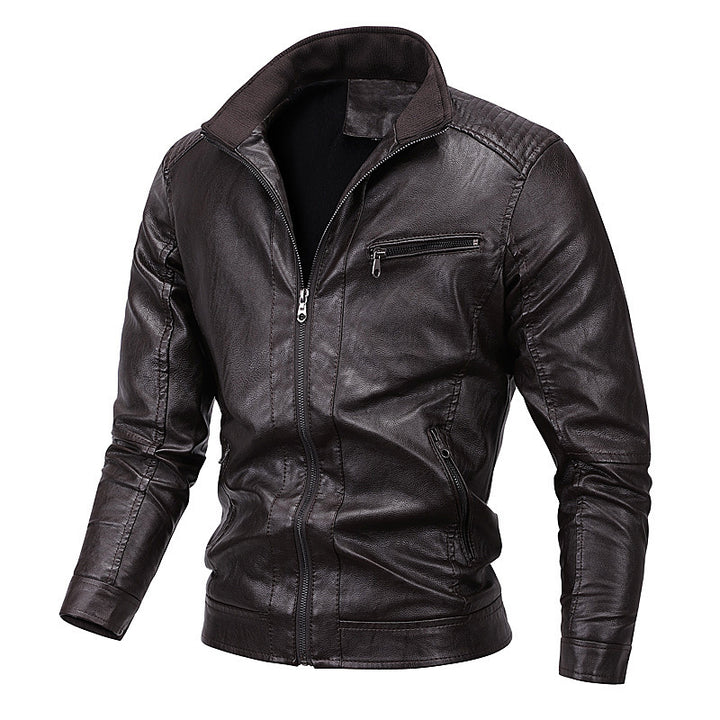 Herren Slim-Fit Kunstlederblouson mit gesteppter Schulterpartie und Stehkragen Echo Archiv