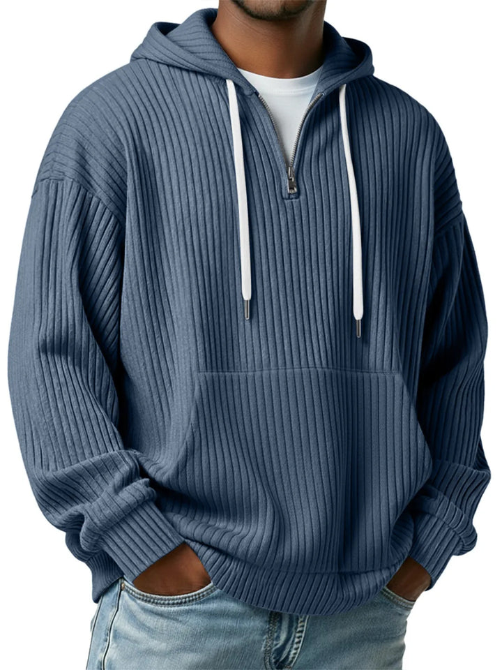 Herren gerippter Halfzip-Hoodie mit Kapuze, Kängurutasche und oversized Casual-Schnitt – Cavarno