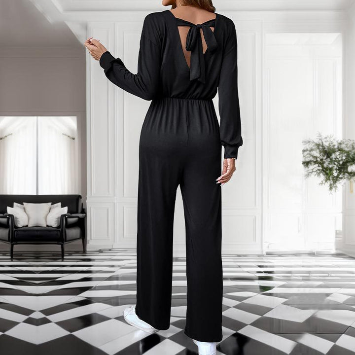 Damen Lässiger Einteiler mit elastischer Taille, Seitentaschen und weitem Bein Echoarchiv