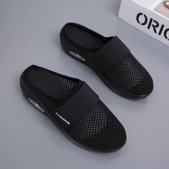 Damen Halbschuh-Slipper mit atmungsaktivem Strickobermaterial, elastischem Mittelfußriemen und Dämpfungssohle – Lioré