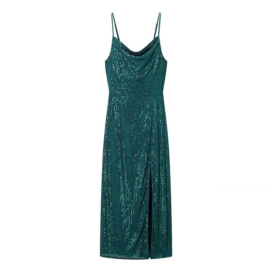 Damen Glamouröses Midikleid mit schimmerndem Stoff und bequemen Spaghettiträgern Echo Archiv