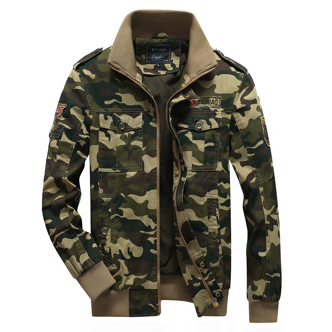 Herren Camo-Utility-Bomberjacke mit Stehkragen, Mehrfach-Taschen und Rippbündchen Echoarchiv