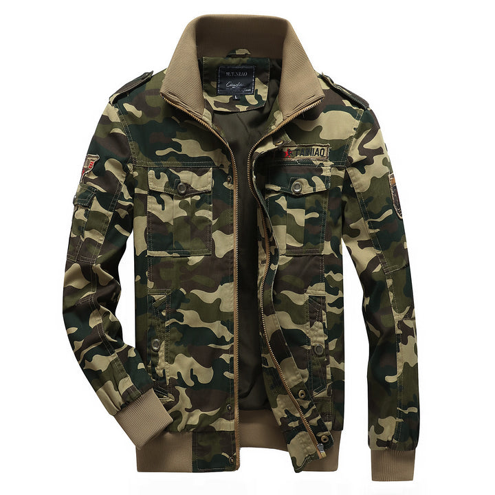 Herren Camo-Utility-Bomberjacke mit Stehkragen, Mehrfach-Taschen und Rippbündchen Echoarchiv