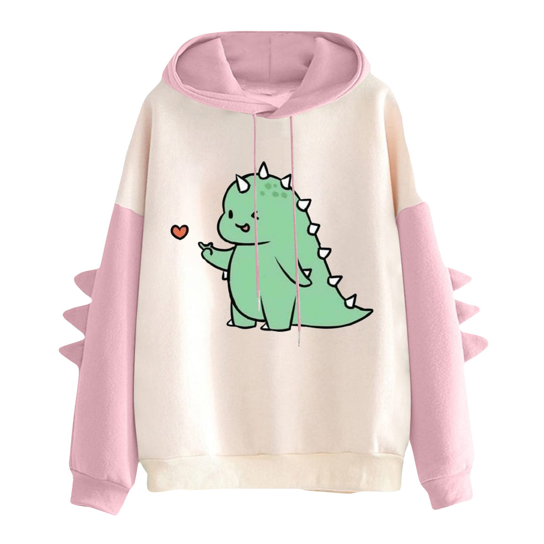 Damen Kapuzenpullover mit niedlichem Dinosaurierprint und dreidimensionalen Stacheln – Auréline