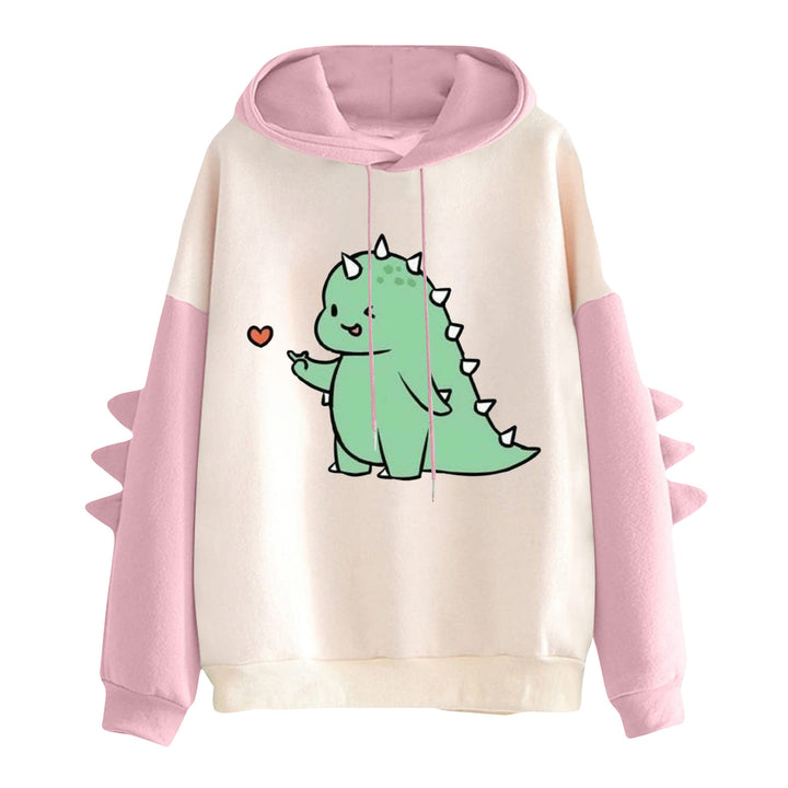 Damen Kapuzenpullover mit niedlichem Dinosaurierprint und dreidimensionalen Stacheln – Auréline