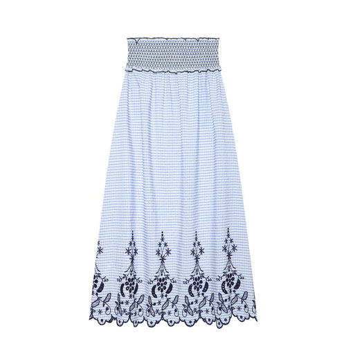 Damen Ärmelloses Maxikleid mit Smokoberteil und floraler Stickerei am Saum Echo Archiv