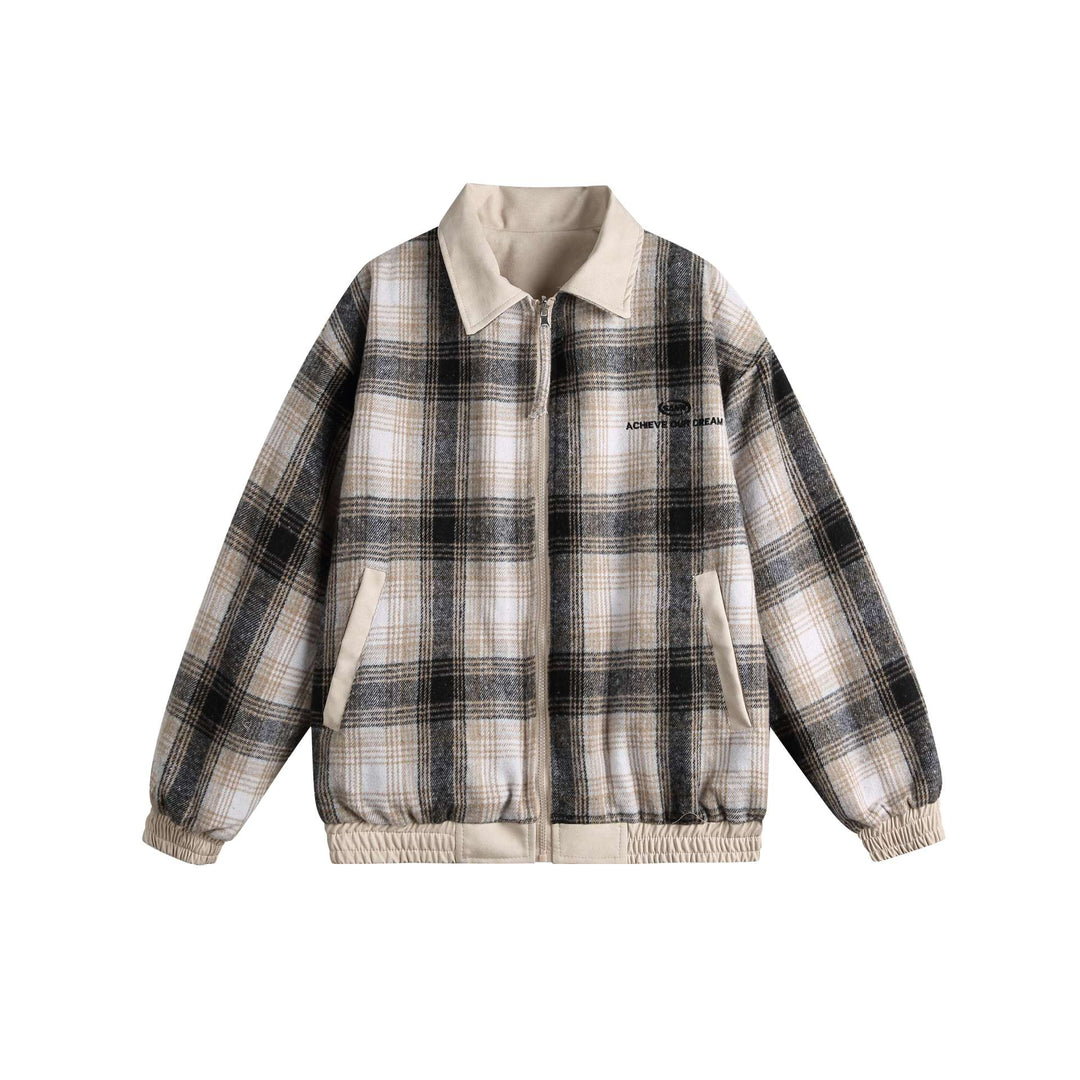 Damen Kurz geschnittene Boxy‑Jacke aus Wildleder‑Optik mit kariertem Kragen und elastischem Saum Echoarchiv