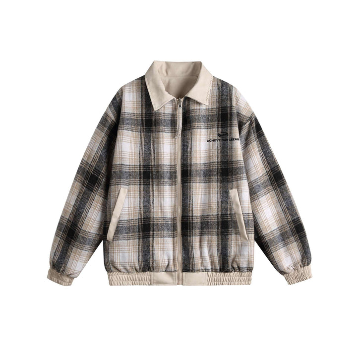 Damen Kurz geschnittene Boxy‑Jacke aus Wildleder‑Optik mit kariertem Kragen und elastischem Saum Echoarchiv