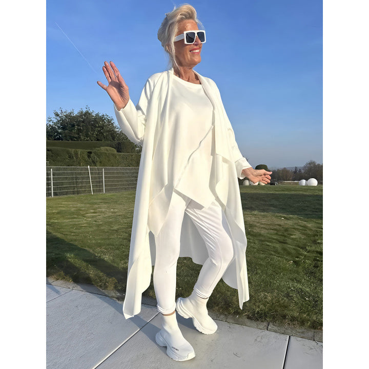 Damen Langer Fließender Longcardigan mit Wasserfall-Saum und Eingrifftaschen Echo Archiv