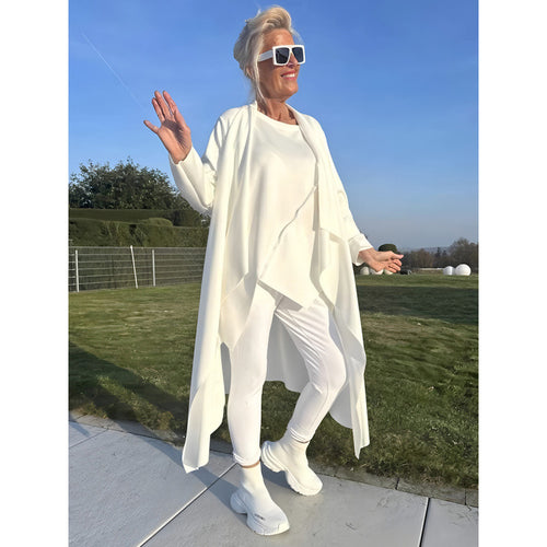Damen Langer Fließender Longcardigan mit Wasserfall-Saum und Eingrifftaschen Echo Archiv