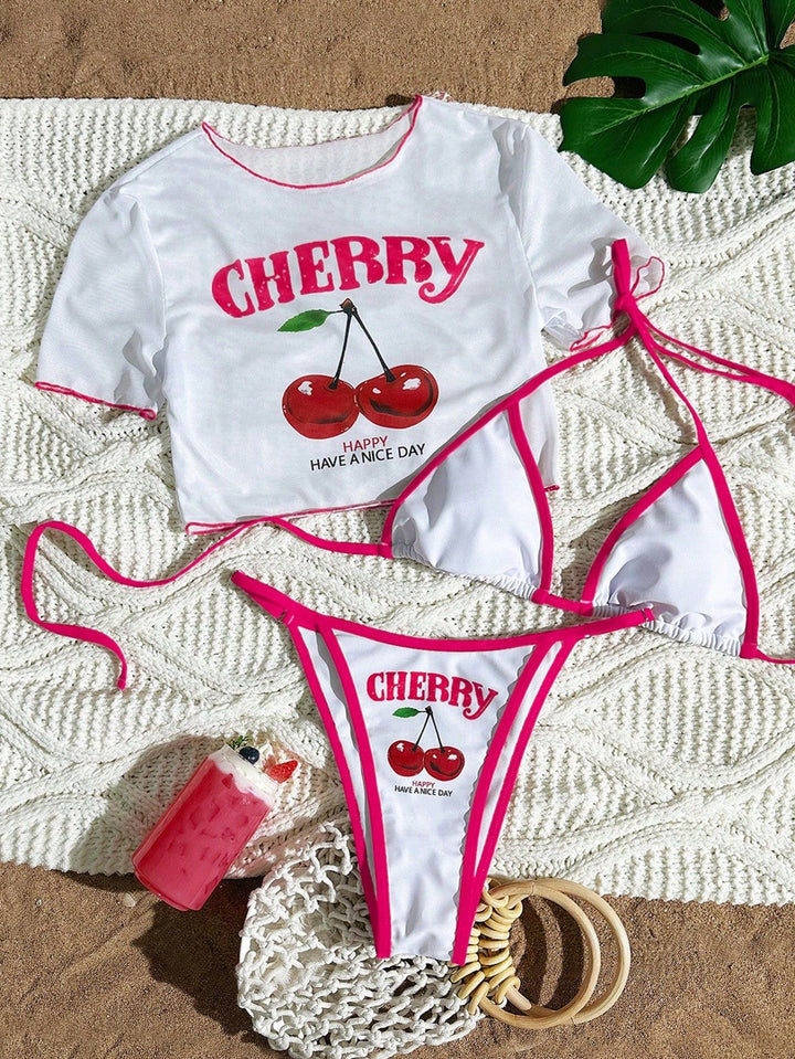 Damen Bikini-Set mit trendigem Kirschmotiv und lässigem Crop-Top Echo Archiv