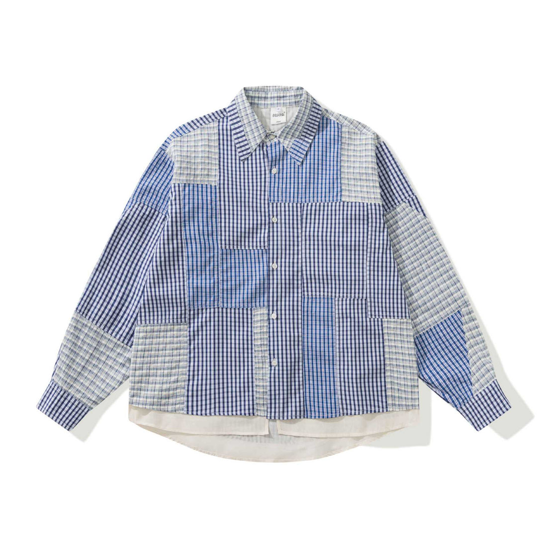 Unisex Patchwork-kariertes Overshirt mit verlängertem Saum Echoarchiv