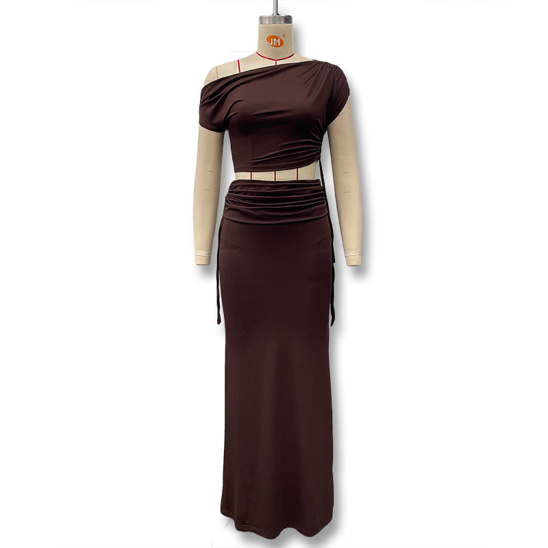 Damen Langarm-Maxikleid mit asymmetrischem Schnitt und elegantem Oberteil Echo Archiv