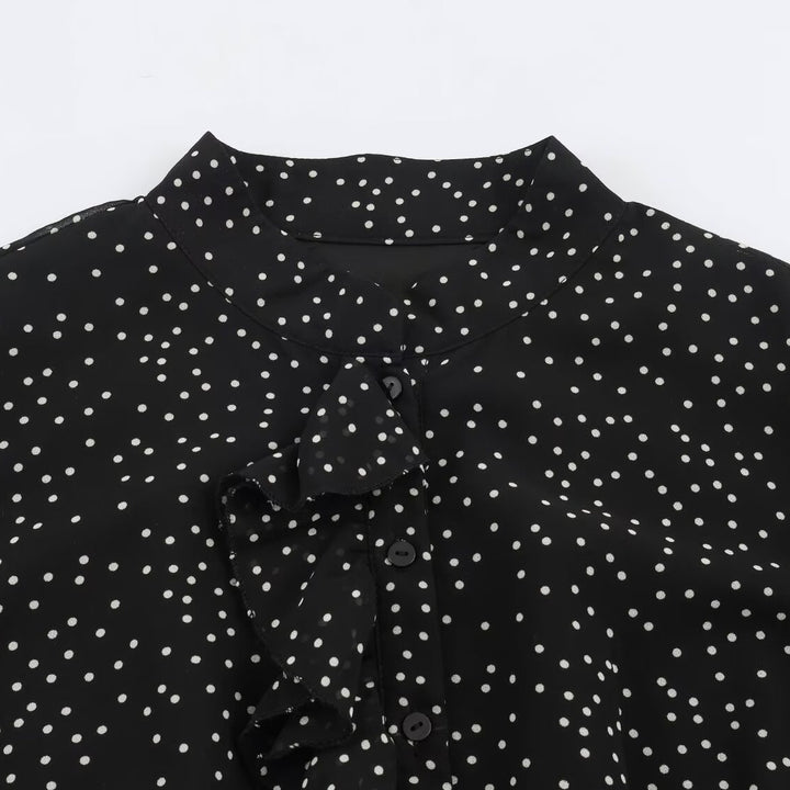 Damen Midikleid mit Rüschenfront, Stehkragen und ausgestelltem A-Linien‑Rock Echoarchiv