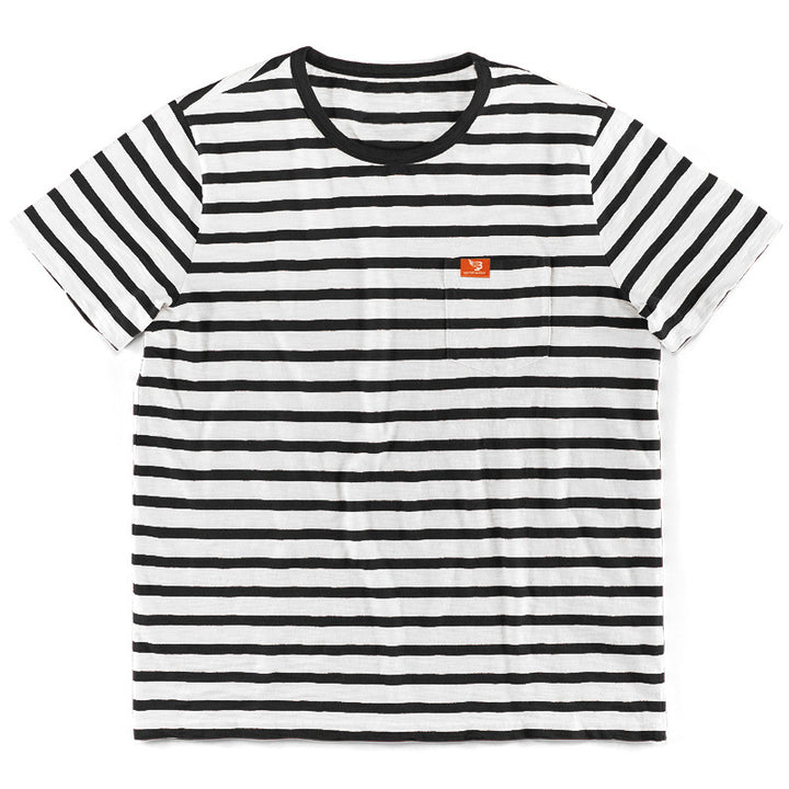 Herren Kurzarm T-Shirt mit maritimem Streifenmuster und praktischer Brusttasche Echoarchiv