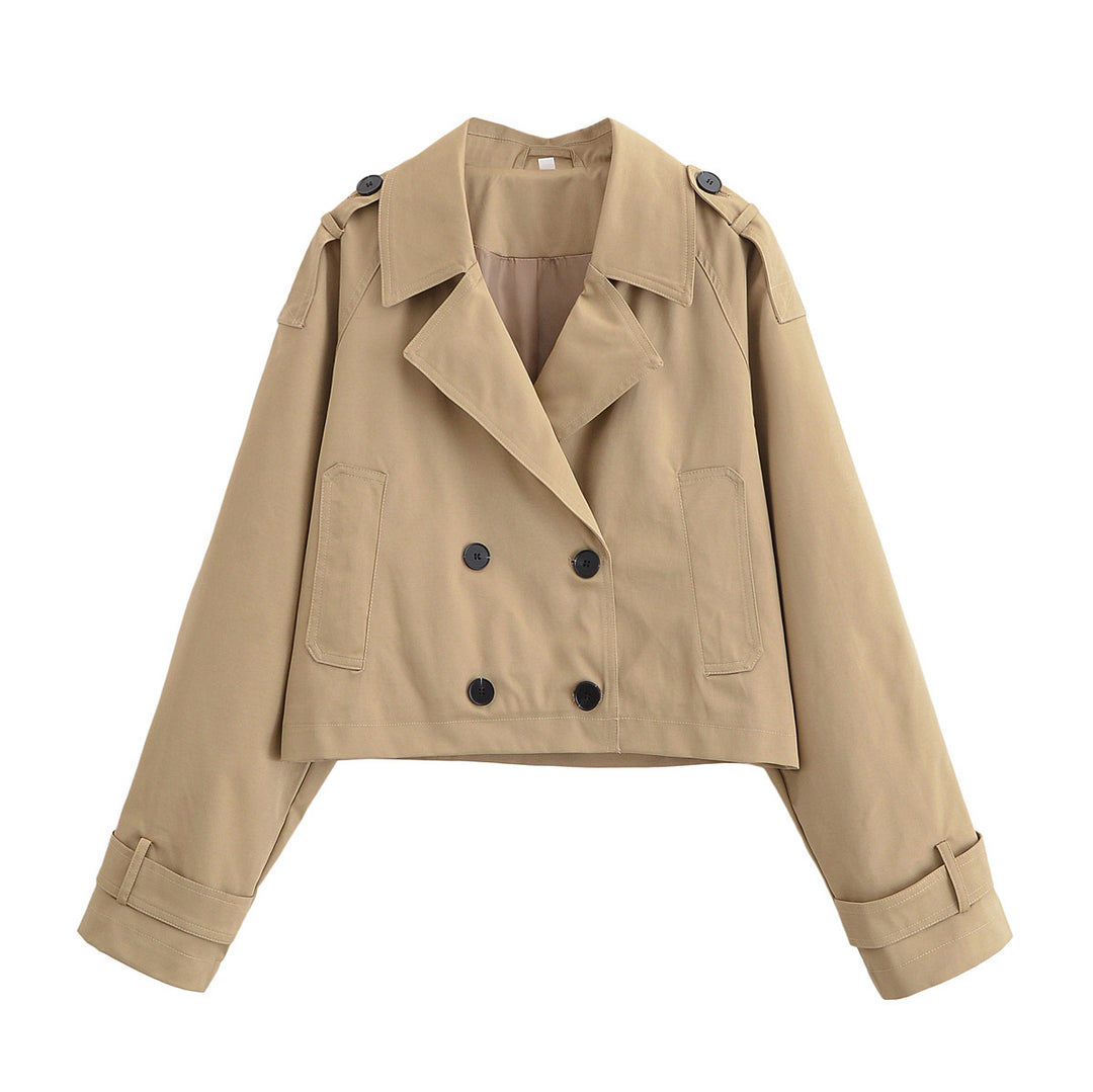 Damen Cropped Manteljacke im Trenchstil mit doppelreihiger Knopfleiste und Schulterklappen Echo Archiv