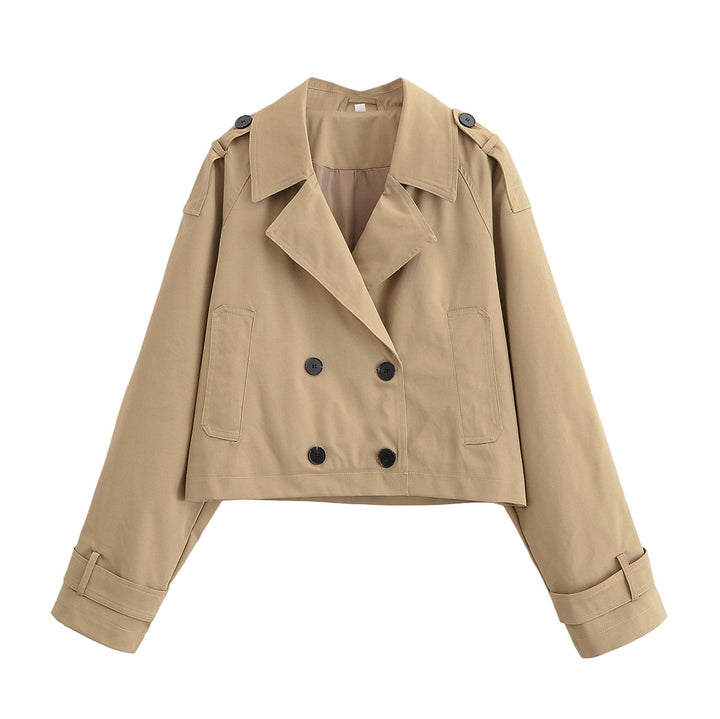 Damen Cropped Manteljacke im Trenchstil mit doppelreihiger Knopfleiste und Schulterklappen Echo Archiv