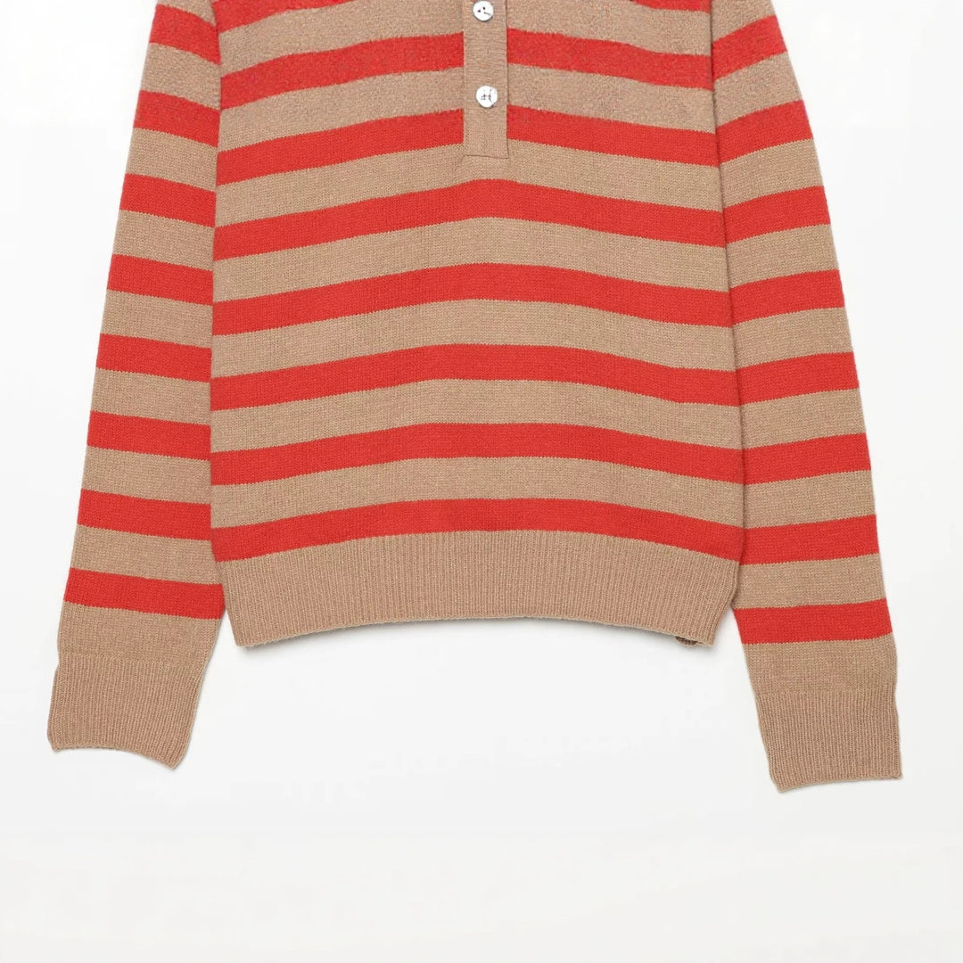 Damen Gestreifter Strickpullover mit Henley-Knopfleiste Echo Archiv