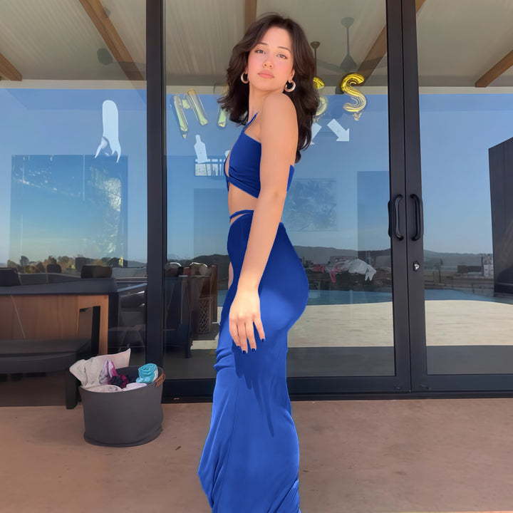 Damen Figurbetontes Maxikleid mit transparenten Einsätzen und Raffung Echo Archiv