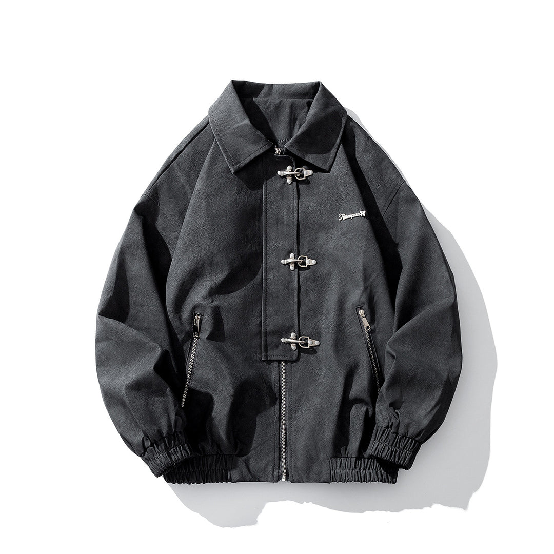 Herren Oversize Veloursjacke mit markanten Metallverschlüssen und Reißverschlusstaschen Echo Archiv