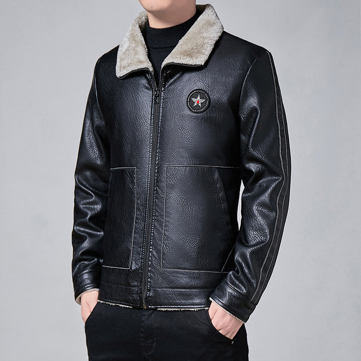 Herren Glänzendes Kunstleder-Blouson mit durchgehendem Teddyfutter und Stehkragen – Taviero