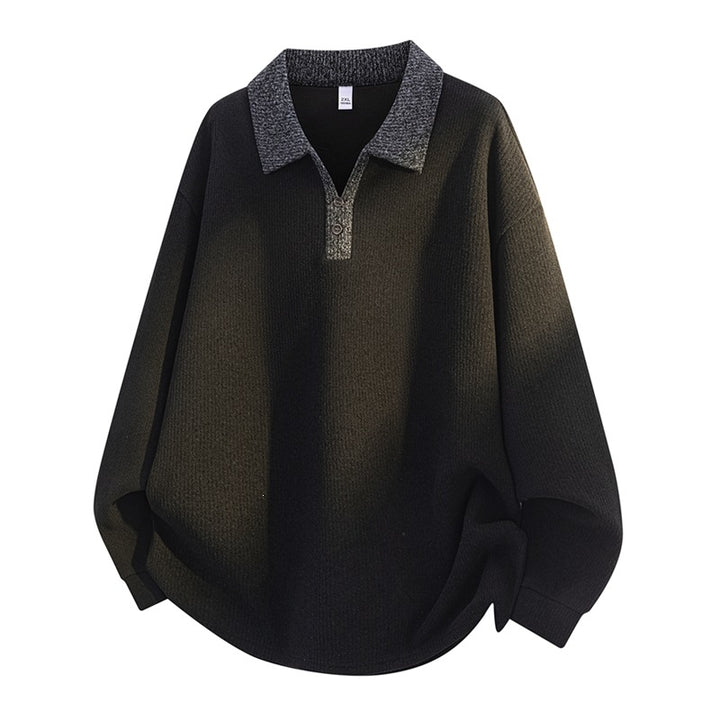 Unisex Oversize-Strickpullover mit kontrastierendem Polokragen und Halbsteg-Knopfleiste Echoarchiv