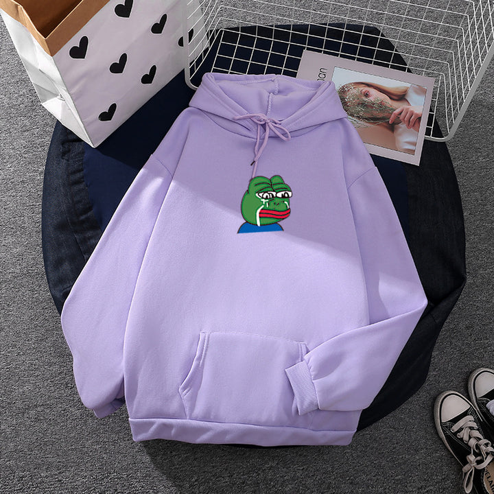 Unisex relaxed-fit Kapuzenpullover mit weichem Fleece-Futter, Kängurutasche und gesticktem Frosch-Emblem – Auréline
