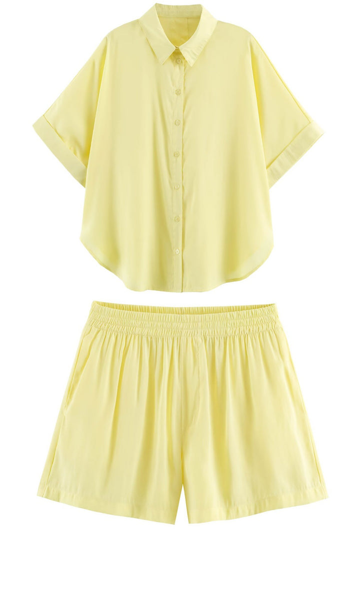 Damen Lockeres zweiteiliges Set mit Oversize-Hemd und Elastik-Shorts Echo Archiv