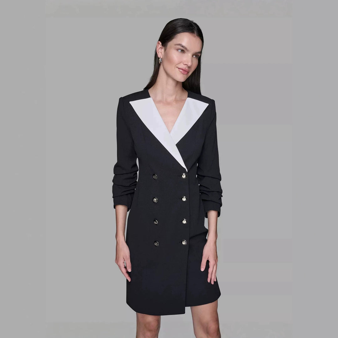 Damen Doppelreihiges Blazerkleid mit kontrastierendem Schalkragen Echoarchiv