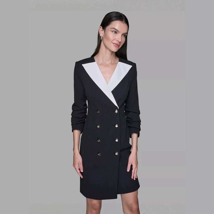 Damen Doppelreihiges Blazerkleid mit kontrastierendem Schalkragen Echoarchiv