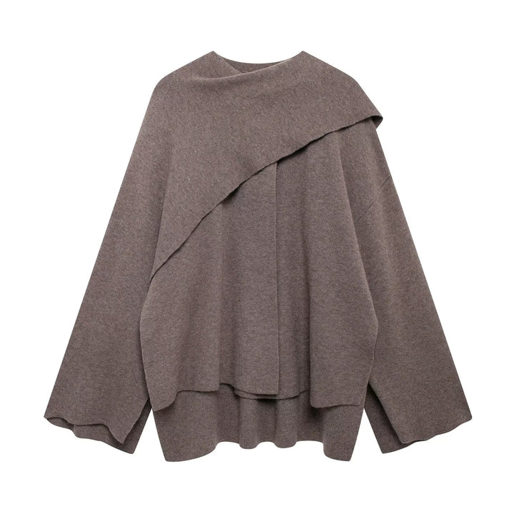 Damen nan zweilagiger Strickponcho mit asymmetrischem Saum und dekorativem Knopfkragen Echo Archiv